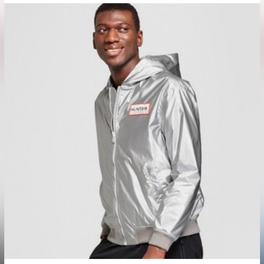 Hunter for Target Men Hooded Windbreaker Rain Jacket Silver Small